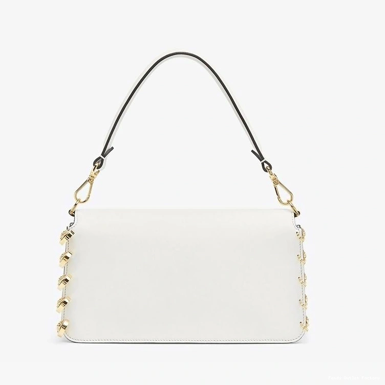 Affordable HOT Pin Medium In Baguette White Calf Fendi with Leather Brooches Fendace Bag 0816